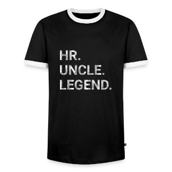 Human Resources HR Uncle Legend - Men's Ringer Shirt - black/white - Front - AI Model Female 172 light (172cm) & AI Model Male 178 light (178cm)