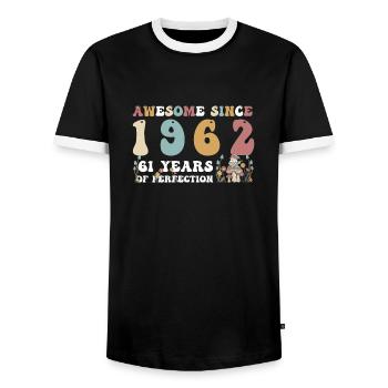 Awesome since 1962 61 Year of Perfection - 61st - Men's Ringer Shirt - black/white - Front - AI Model Female 172 light (172cm) & AI Model Male 178 light (178cm)