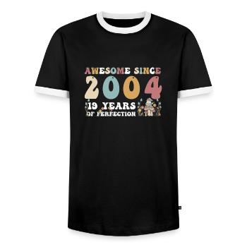 Awesome since 2004 19 Year of Perfection - 19th - Men's Ringer Shirt - black/white - Front - AI Model Female 172 light (172cm) & AI Model Male 178 light (178cm)