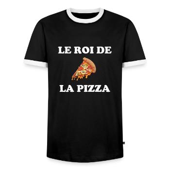 Le roi de la pizza - T-shirt contrasté Homme - noir/blanc - Devant - AI Model Female 172 light (172cm) & AI Model Male 178 light (178cm)
