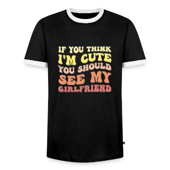 Wenn du denkst, dass ich süß bin, solltest du meine - Männer Kontrast-T-Shirt - Schwarz/Weiß - Vorne - AI Model Female 172 light (172cm) & AI Model Male 178 light (178cm)