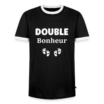 Double bonheur - T-shirt contrasté Homme - noir/blanc - Devant - AI Model Female 172 light (172cm) & AI Model Male 178 light (178cm)