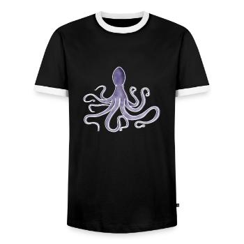 "Octopus", Boho Line Art Design, Series "Ocean" - Men's Ringer Shirt - black/white - Front - AI Model Female 172 light (172cm) & AI Model Male 178 light (178cm)