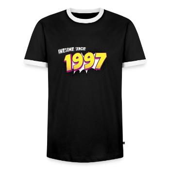 Retro 26th birthday in Pop Art Comic Book Style - Men's Ringer Shirt - black/white - Front - AI Model Female 172 light (172cm) & AI Model Male 178 light (178cm)