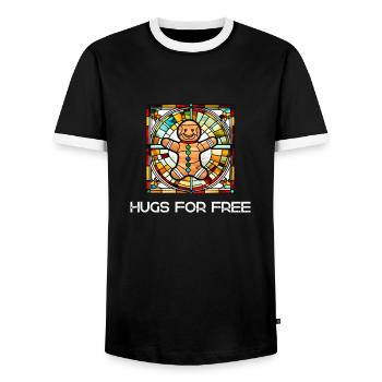 Lebkuchenmann: Umarmungen sind einfach gut! - Männer Kontrast-T-Shirt - Schwarz/Weiß - Vorne - AI Model Female 172 light (172cm) & AI Model Male 178 light (178cm)