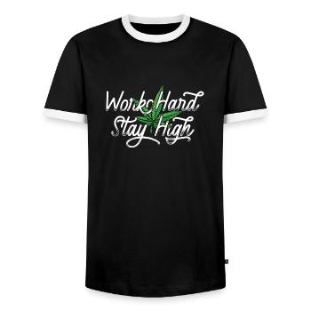 Work Hard Hanfblatt - Männer Kontrast-T-Shirt - Schwarz/Weiß - Vorne - AI Model Female 172 light (172cm) & AI Model Male 178 light (178cm)
