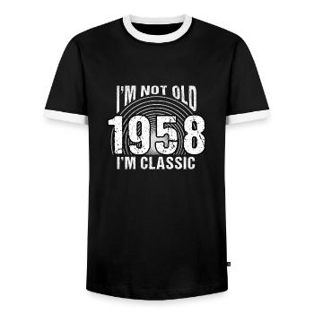Jahrgang 1958 Retro 66 Jahre alt - Ich bin nicht alt, - Männer Kontrast-T-Shirt - Schwarz/Weiß - Vorne - AI Model Female 172 light (172cm) & AI Model Male 178 light (178cm)