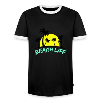 La vie à la plage - T-shirt contrasté Homme - noir/blanc - Devant - AI Model Female 172 light (172cm) & AI Model Male 178 light (178cm)