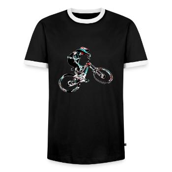 Downhill mountain biking - Men's Ringer Shirt - black/white - Front - AI Model Female 172 light (172cm) & AI Model Male 178 light (178cm)