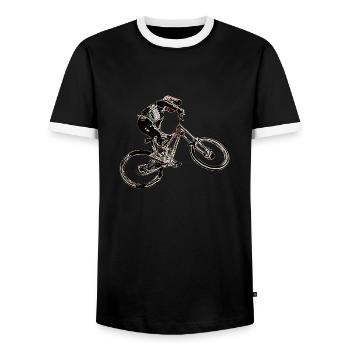 Downhill mountain biking - Men's Ringer Shirt - black/white - Front - AI Model Female 172 light (172cm) & AI Model Male 178 light (178cm)
