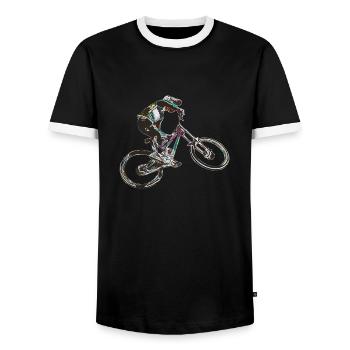 MTB downhill - Men's Ringer Shirt - black/white - Front - AI Model Female 172 light (172cm) & AI Model Male 178 light (178cm)
