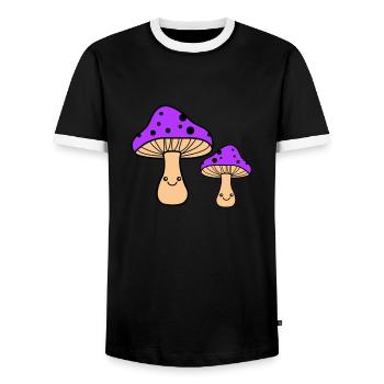 Champignons Bande Dessinée - T-shirt contrasté Homme - noir/blanc - Devant - AI Model Female 172 light (172cm) & AI Model Male 178 light (178cm)