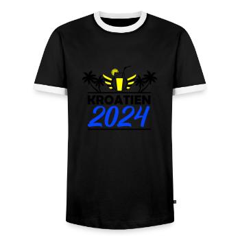 Croatia 2024 - Men's Ringer Shirt - black/white - Front - AI Model Female 172 light (172cm) & AI Model Male 178 light (178cm)