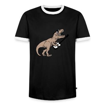 DJ Dino T-Rex Dinosaurier Gitarre Spielen Party - Männer Kontrast-T-Shirt - Schwarz/Weiß - Vorne - AI Model Female 172 light (172cm) & AI Model Male 178 light (178cm)