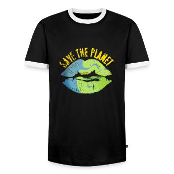 Save the world vintage look - Men's Ringer Shirt - black/white - Front - AI Model Female 172 light (172cm) & AI Model Male 178 light (178cm)