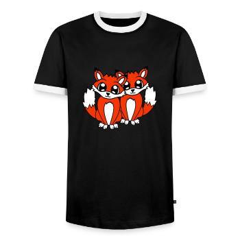 2 Foxes Friends Red Fox Two Wild Animals Team - Men's Ringer Shirt - black/white - Front - AI Model Female 172 light (172cm) & AI Model Male 178 light (178cm)