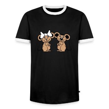 2 Mäuse Paar Zwei Verliebt Valentinstag Frau Mann - Männer Kontrast-T-Shirt - Schwarz/Weiß - Vorne - AI Model Female 172 light (172cm) & AI Model Male 178 light (178cm)