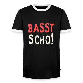Basst scho rot baige text - Männer Kontrast-T-Shirt - Schwarz/Weiß - Vorne - AI Model Female 172 light (172cm) & AI Model Male 178 light (178cm)