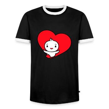 Bird Heart Symbol Love Runs Runs Happy Cute - Men's Ringer Shirt - black/white - Front - AI Model Female 172 light (172cm) & AI Model Male 178 light (178cm)