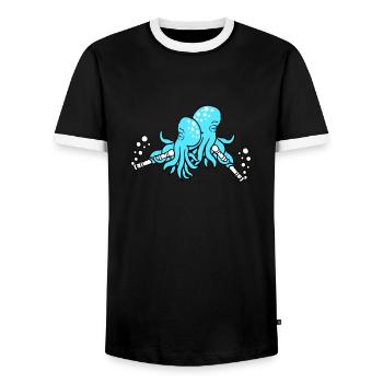 2 Octopus Flute Music Play Bubbles Band Team - Men's Ringer Shirt - black/white - Front - AI Model Female 172 light (172cm) & AI Model Male 178 light (178cm)