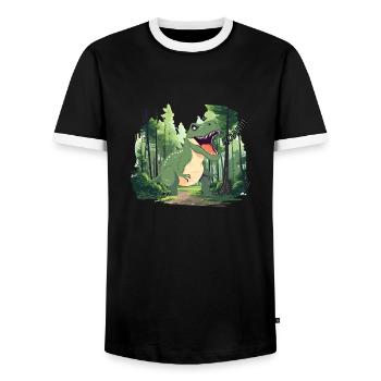 T-Rex - Männer Kontrast-T-Shirt - Schwarz/Weiß - Vorne - AI Model Female 172 light (172cm) & AI Model Male 178 light (178cm)