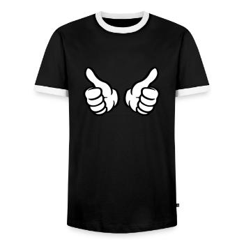 Thumbs Up Hand Like - Men's Ringer Shirt - black/white - Front - AI Model Female 172 light (172cm) & AI Model Male 178 light (178cm)