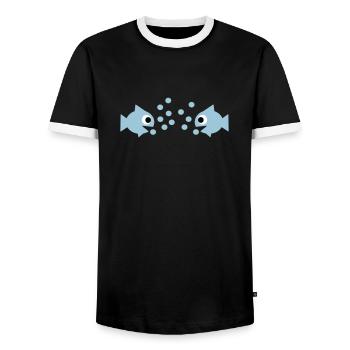fishes - Men's Ringer Shirt - black/white - Front - AI Model Female 172 light (172cm) & AI Model Male 178 light (178cm)