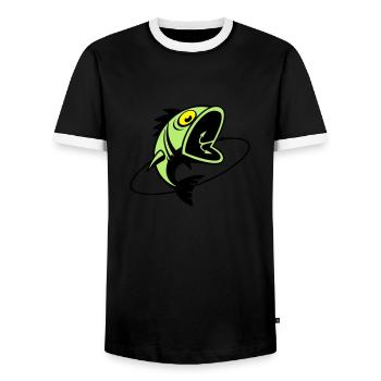 VL107B_BigFish_3c - Männer Kontrast-T-Shirt - Schwarz/Weiß - Vorne - AI Model Female 172 light (172cm) & AI Model Male 178 light (178cm)