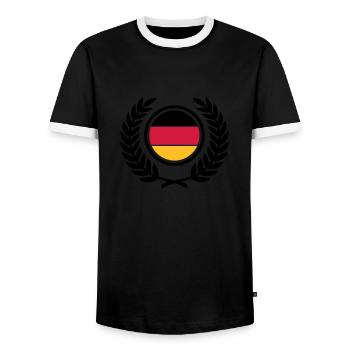 Germany (flag & laurel wreath) - Men's Ringer Shirt - black/white - Front - AI Model Female 172 light (172cm) & AI Model Male 178 light (178cm)
