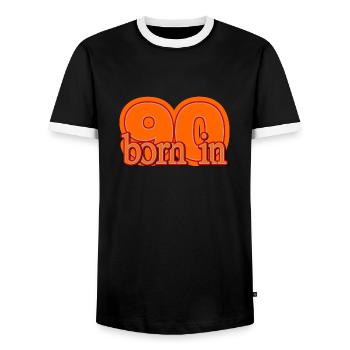 born in 90 1990 year 90 - Men's Ringer Shirt - black/white - Front - AI Model Female 172 light (172cm) & AI Model Male 178 light (178cm)