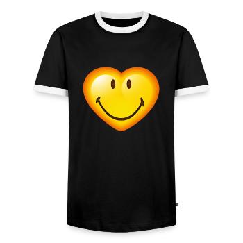 Smiley Glossy Heart - Men's Ringer Shirt - black/white - Front - AI Model Female 172 light (172cm) & AI Model Male 178 light (178cm)
