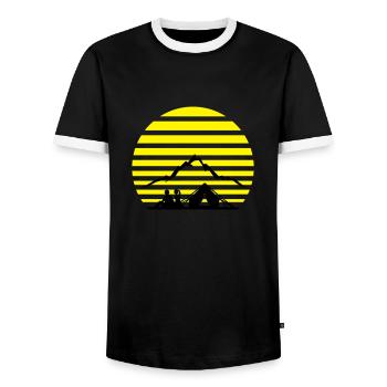 Freitzeit - Zelten und Berge - Männer Kontrast-T-Shirt - Schwarz/Weiß - Vorne - AI Model Female 172 light (172cm) & AI Model Male 178 light (178cm)