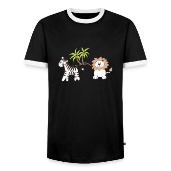 Safari lion and zebra - Men's Ringer Shirt - black/white - Front - AI Model Female 172 light (172cm) & AI Model Male 178 light (178cm)