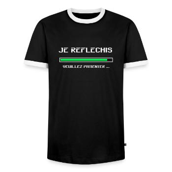 Je réflechis veuillez patienter fun humour cadeau - T-shirt contrasté Homme - noir/blanc - Devant - AI Model Female 172 light (172cm) & AI Model Male 178 light (178cm)