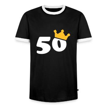 50 crown 50 birthday 50 years - Men's Ringer Shirt - black/white - Front - AI Model Female 172 light (172cm) & AI Model Male 178 light (178cm)