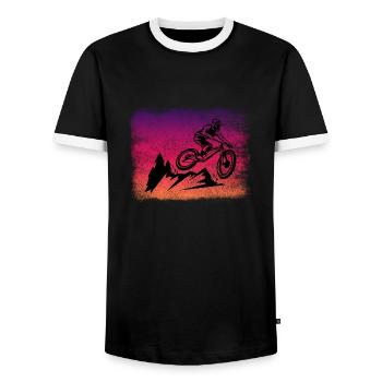 Downhill Shirt Mountain Bike Single Trail - Men's Ringer Shirt - black/white - Front - AI Model Female 172 light (172cm) & AI Model Male 178 light (178cm)