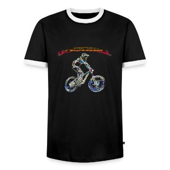 MTB downhill mountain bike - Men's Ringer Shirt - black/white - Front - AI Model Female 172 light (172cm) & AI Model Male 178 light (178cm)