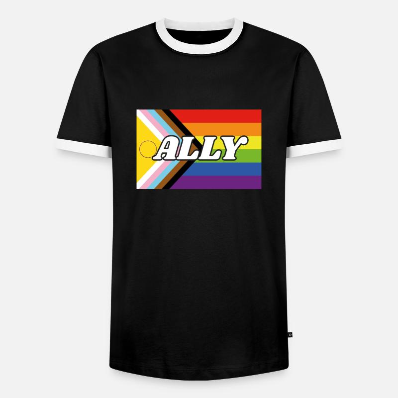 Ally Inclusive Pride Progress Flag - Men's Ringer Shirt - black/white
