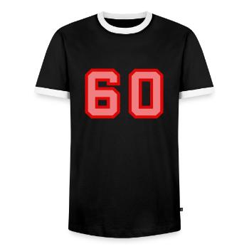 Cool Retro Retrostyle Jersey Number Back Number - Men's Ringer Shirt - black/white - Front - AI Model Female 172 light (172cm) & AI Model Male 178 light (178cm)