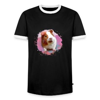 guinea pig, graffiti, painting, watercolor, pink - Men's Ringer Shirt - black/white - Front - AI Model Female 172 light (172cm) & AI Model Male 178 light (178cm)