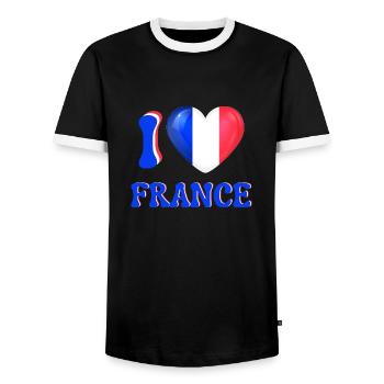 I love France Blue White Red Flag Heart - Men's Ringer Shirt - black/white - Front - AI Model Female 172 light (172cm) & AI Model Male 178 light (178cm)