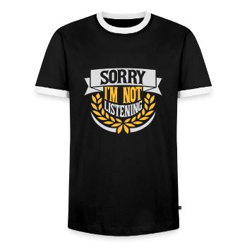 sorry in not listening - Men's Ringer Shirt - black/white - Front - AI Model Female 172 light (172cm) & AI Model Male 178 light (178cm)