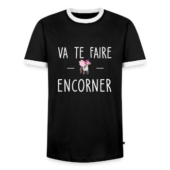 va te faire encorner - va te faire enculer - T-shirt contrasté Homme - noir/blanc - Devant - AI Model Female 172 light (172cm) & AI Model Male 178 light (178cm)