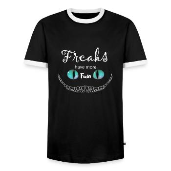 white Freaks have more Fun Cheshire Cat - Männer Kontrast-T-Shirt - Schwarz/Weiß - Vorne - AI Model Female 172 light (172cm) & AI Model Male 178 light (178cm)