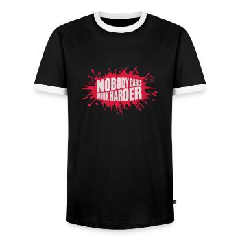 nobody cares work harder - Men's Ringer Shirt - black/white - Front - AI Model Female 172 light (172cm) & AI Model Male 178 light (178cm)