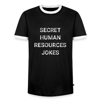 Secret Human Resources Jokes - Men's Ringer Shirt - black/white - Front - AI Model Female 172 light (172cm) & AI Model Male 178 light (178cm)
