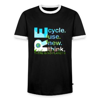 Recycle Reuse Renew Rethink Is Planet Earth Day - Men's Ringer Shirt - black/white - Front - AI Model Female 172 light (172cm) & AI Model Male 178 light (178cm)
