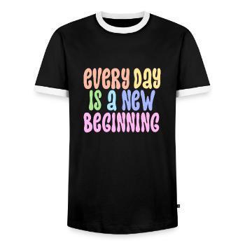 Every Day is a new Beginning - Men's Ringer Shirt - black/white - Front - AI Model Female 172 light (172cm) & AI Model Male 178 light (178cm)