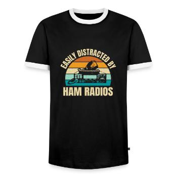 Rétro facilement distrait par les radios amateurs vintage Amat - T-shirt contrasté Homme - noir/blanc - Devant - AI Model Female 172 light (172cm) & AI Model Male 178 light (178cm)