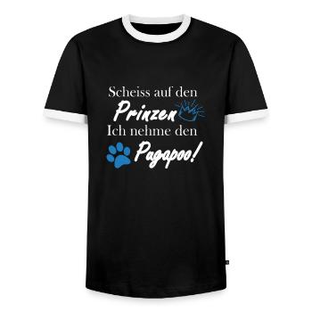 Scheiss auf den Prinzen, ich nehme den Pugapoo! - Männer Kontrast-T-Shirt - Schwarz/Weiß - Vorne - AI Model Female 172 light (172cm) & AI Model Male 178 light (178cm)
